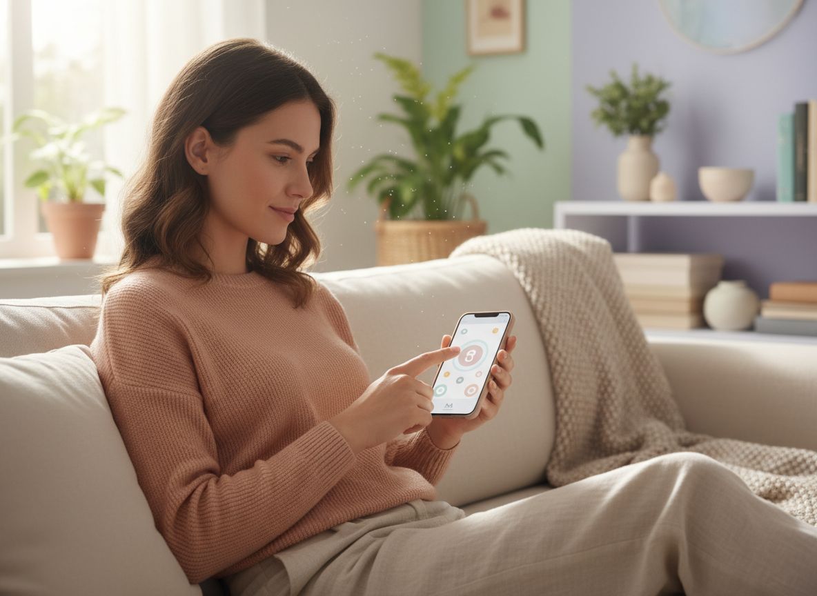 Мама с телефоном на диване