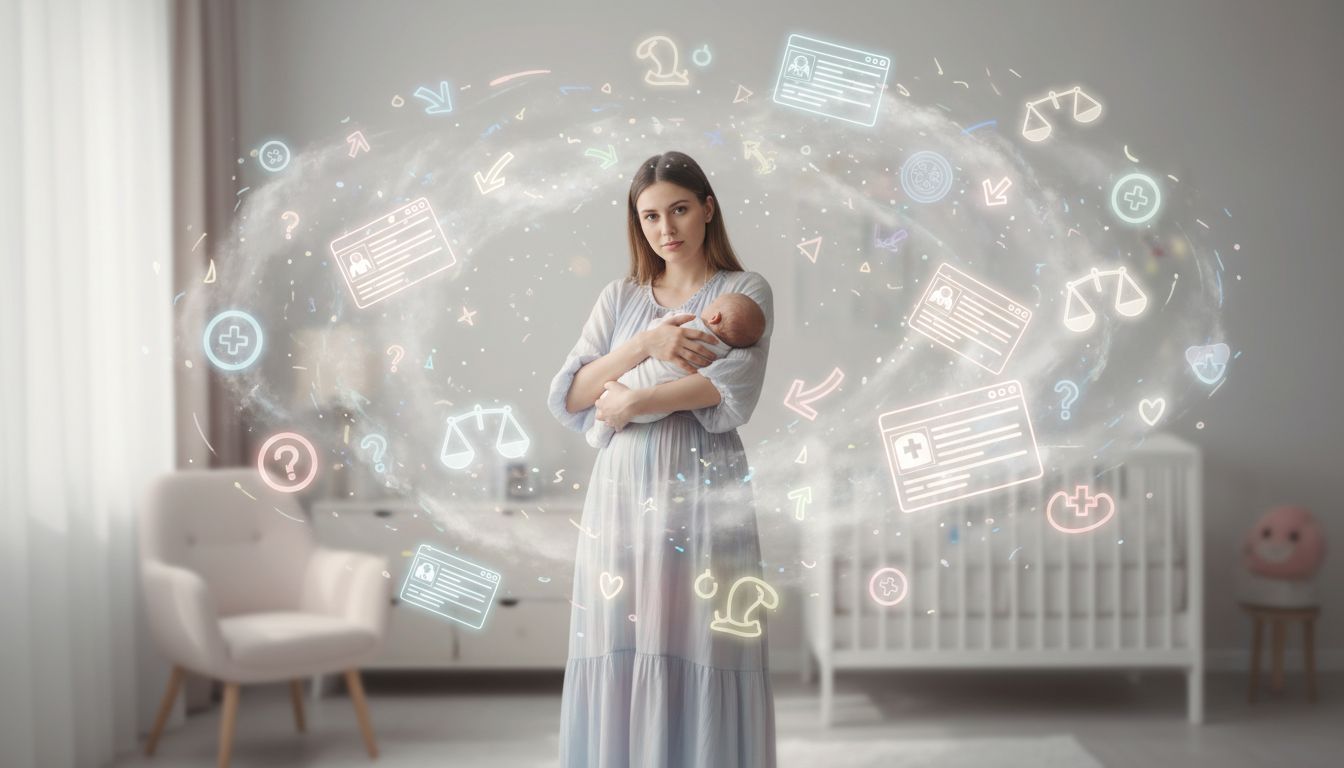 Мама с малышом и информационные иконки
